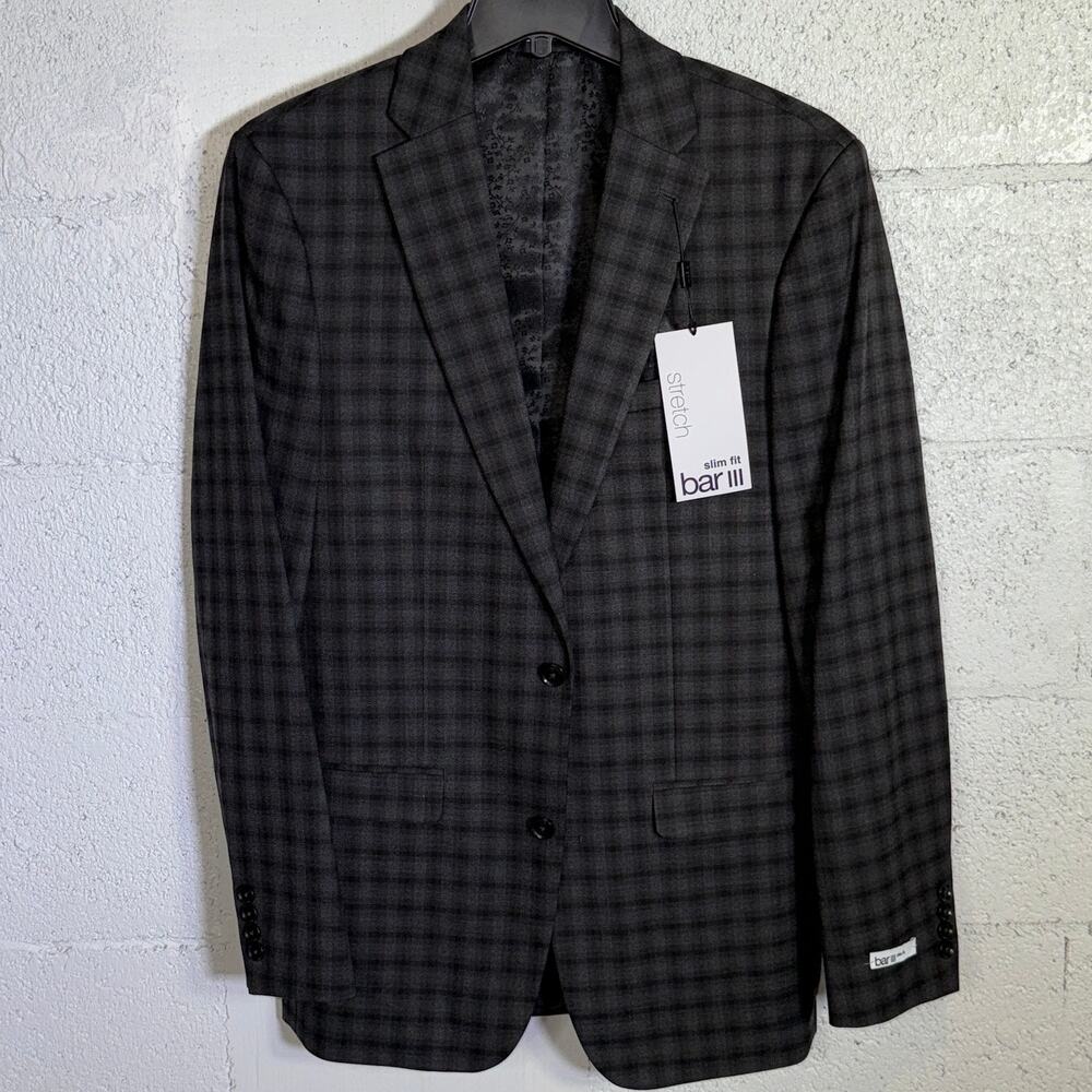 Bar III Men's Slim-Fit Suit Jacket Brown Check 38L $425